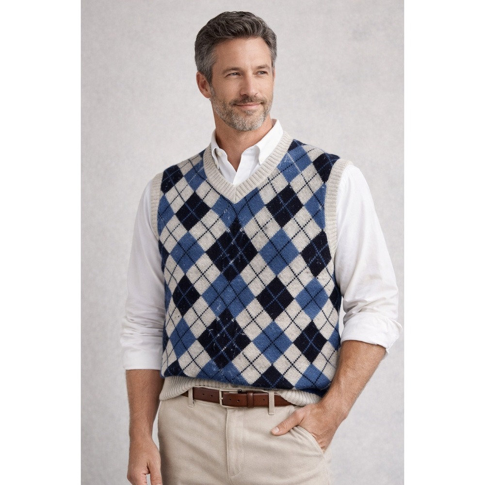 Norsewear Vintage Mens Argyle V Neck Sweater Vest Made in Ireland XL
